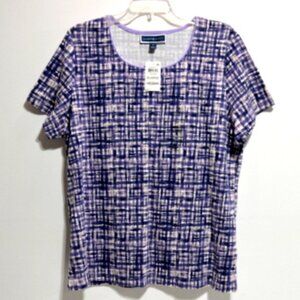 Karen Scott Women's Purple, Black, & White Abstract Print Short Sleeve Top - XL